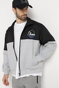 Czarno-Szara kurtka Dresowa z Wysokim Kołnierzem i Nadrukiem Lwanes Born2Be damska