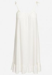 Jasnobeżowa koszula nocna na Cienkich Wiązanych Ramiączkach z Falbanką Tinellsa Born2Be