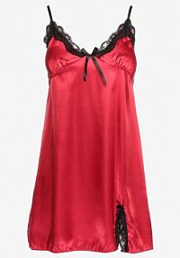 Bordowa Satynowa koszula nocna z Koronką i Ozdobnym Wycięciem Mivena Born2Be