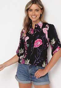 Czarno-Różowa koszula z Wiskozy w Kwiatowy Wzór Cerilna Born2Be damska