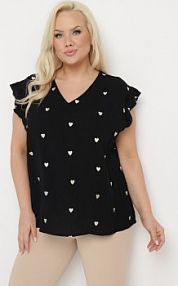 Czarna bluzka Top z Falbankami Przy Ramionach w Serduszkowy Wzór Salixia Born2Be damska