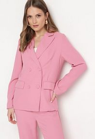 Różowa Wiskozowa Marynarka Dwurzędowa z Kieszeniami Aldenka sophyline paris