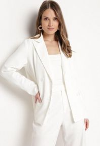Biała Wiskozowa Marynarka Dwurzędowa z Kieszeniami Aldenka sophyline paris