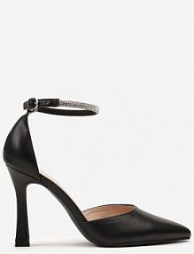 Czarne szpilki Klepsydrowe z Paskiem Ozdobionym Cyrkoniami Keramla Renee