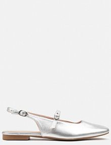 Srebrne sandały z Imitacji Skóry na Płaskiej Podeszwie z Dwoma Paskami Darnalea Renee damskie