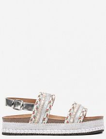 Srebrne Boho sandały na Płaskiej Podeszwie Zapinane na Sprzączkę Ascetta Renee damskie