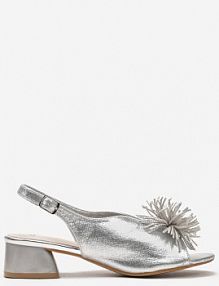 Srebrne sandały Vices na Słupku ze Skórzaną Wkładką z Pomponem i Cyrkoniami Tiraga Renee