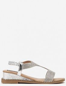 Srebrne sandały w Stylu Boho na Korkowym Koturnie z Cyrkoniami Zanawa Renee