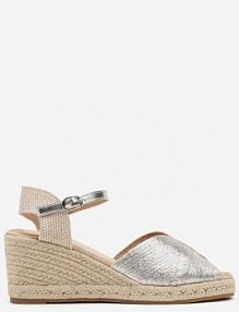 Srebrne sandały na Koturnie Ozdobionym Plecionką Zapinane przy Kostce Elalou Renee