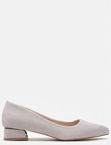 Szare czółenka na Słupku Ozdobione Metaliczną Ozdobą Panesha Renee