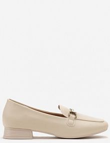 Beżowe mokasyny na Płaskim Słupku z Klamrą z Cyrkoniami Haloena Renee damskie