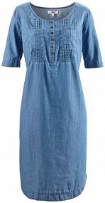 Sukienka bawełniana dżinsowa w długości do kolan, krótki rękaw  Bonprix