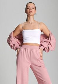 Crop top prążkowany Sinsay biały damski 7094F-00X