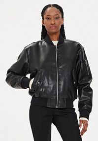 Kurtka skórzana Calvin Klein Jeans czarna damska Z imitacji skóry