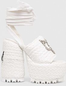 Sandały na obcasie Naked Wolfe  białe Beach.Raffia.