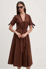 Sukienka midi Sandro Ferrone  brązowa SFS31XBDSAVON