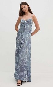 Sukienka maxi Sandro Ferrone  niebieska SFS32XBDMAIS