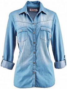 Bluzka dżinsowa z napami, długi rękaw  damska Bonprix