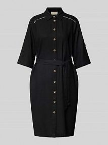 Sukienka lniana o długości do kolan z wiązanym paskiem model Lava FREE/QUENT czarna EAN 204174