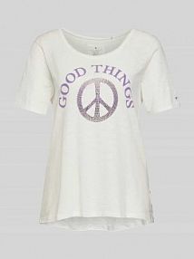 T-shirt z nadrukiem z napisem model Charlina Lieblingsstück biały damski EAN TS 1/2 Peace