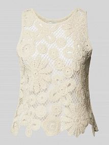 Top z dzianiny z haftem angielskim model LELU YAS beżowy damski EAN 26034226