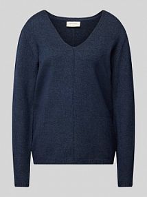 Sweter z dzianiny z dekoltem w serek model Claura FREE/QUENT granatowy damski EAN 122004