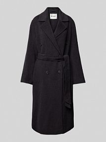 Płaszcz wełniany z wiązanym paskiem model EBBA IQ Studio szary damski EAN TRENCH DOUBLE