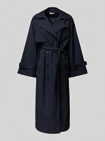 Płaszcz z wiązanym paskiem EDITED granatowy damski EAN Pinstripe Trench