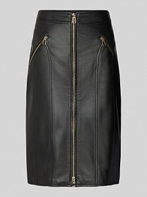 Spódnica o długości do kolan z imitacji skóry z dwustronnym zamkiem błyskawicznym Joop! czarna EAN 80000696