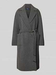 Płaszcz z kołnierzem z połami i wiązanym paskiem Polo Ralph Lauren szary damski EAN 211941395