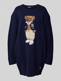 Sukienka z dzianiny z wełny lana z wyhaftowanym motywem Polo Ralph Lauren granatowa EAN 211941576