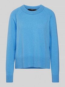 Sweter z kaszmiru z okrągłym dekoltem Windsor niebieski damski EAN STR ON CASH SLIT