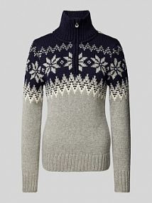 Sweter z norweskim wzorem i kołnierzem zapinanym model Myking Dale of Norway szary damski EAN Troyer Eiskrista