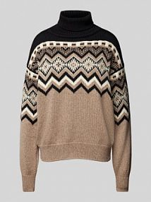 Sweter z norweskim wzorem i golfem model RANDABERG Dale of Norway brązowy damski EAN STR HN NWG KONTR