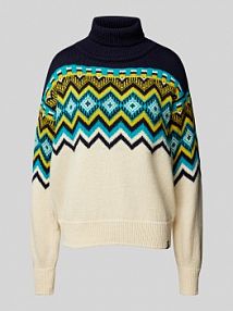 Sweter z norweskim wzorem i golfem model RANDABERG Dale of Norway turkusowy damski EAN STR HN NWG KONTR