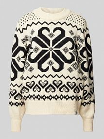 Sweter z norweskim wzorem i okrągłym dekoltem model FALKEBERG Dale of Norway biały damski EAN 95721