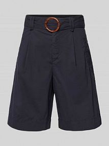 Szorty o kroju regular fit z zakładkami w pasie model Kira MAC granatowe damskie EAN Gürtel Papertouc