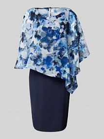 Sukienka koktajlowa o długości do kolan z efektem dwóch warstw Vera Mont niebieska EAN 3214801