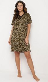 Beżowa koszula nocna z Koronką i Kokardką w Panterkę Lianelle Born2Be