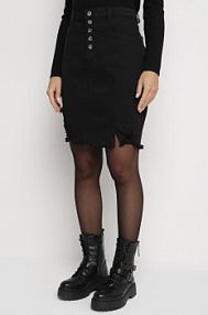 Czarna Jeansowa spódnica mini na Guziki Blunira Born2Be