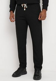 Czarne spodnie dresowe z Bawełną Wysokim Stanem i Ozdobnymi Sznurkami Arsiala Born2Be damskie