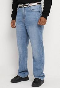 Niebieskie Bawełniane Szerokie jeansy Ozdobione Paskiem Leriseti Born2Be damskie