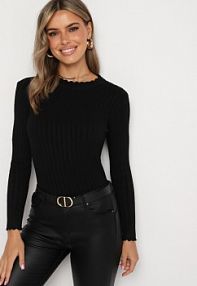 Czarny Prążkowany sweter z Bawełną Mevin Born2Be damski