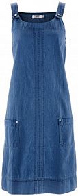 Sukienka ogrodniczka uszyta z bawełnianego dżinsu o długości do kolan  Bonprix