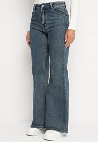 Granatowe spodnie Jeansowe Dzwony z Wysokim Stanem z Bawełną Evisella Born2Be damskie