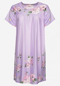 Jasnofioletowa koszula nocna w Kwiatowy Wzór z Krótkim Rękawem Seliaane Born2Be