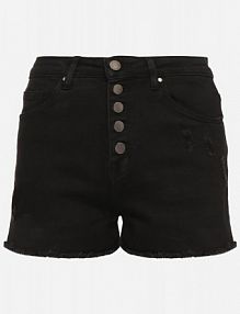 Czarne szorty jeansowe z Wysokim Stanem i Poszarpanymi Nogawkami Nansilonne Born2Be