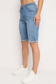 Niebieskie Dopasowane szorty jeansowe do Kolan Namsin Born2Be