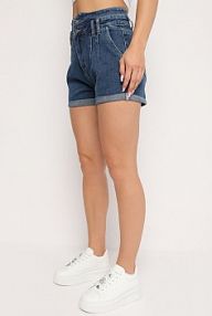 Granatowe jeansowe szorty z Bawełny z Podwyższonym Stanem Nemorea Born2Be