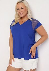 Granatowa bluzka z Wiskozy z Koronką na Rękawach i Plecach Valentia Born2Be damska